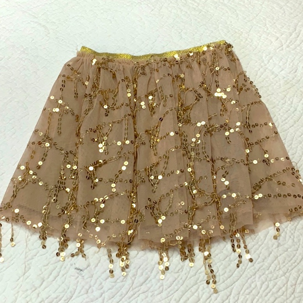 NWT Girls sequin mesh skirt, size large, gold